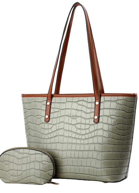 Spacious PU tote handbag with interior pockets