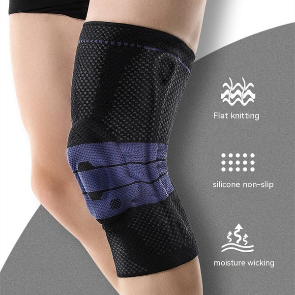 Knee brace with features highlighted on a gray background