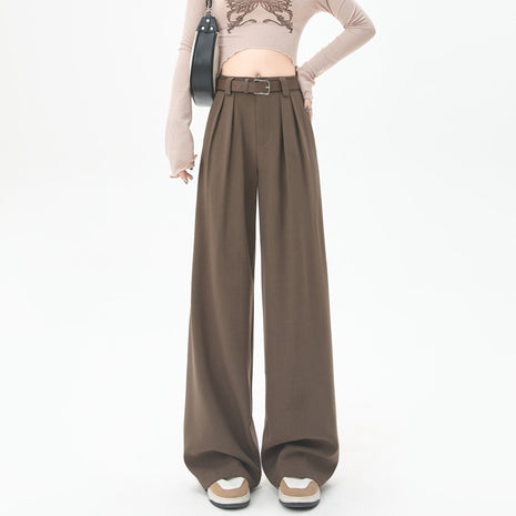 Brown wide-leg pants worn by a person on a white background