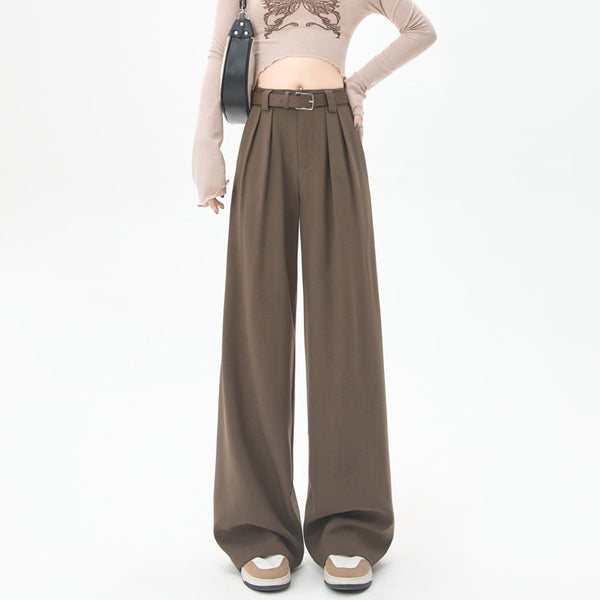 Brown wide-leg pants worn by a person on a white background