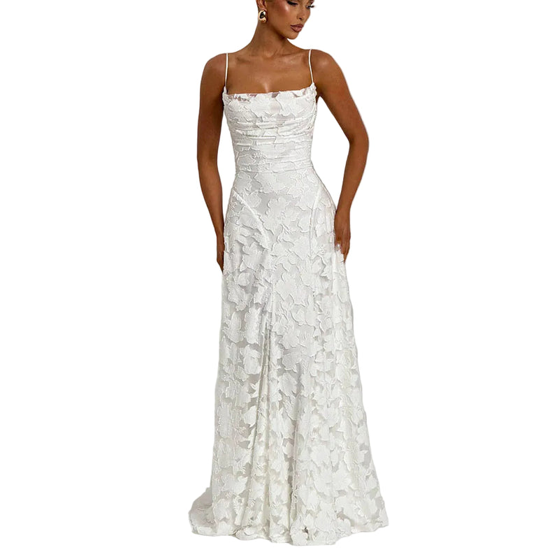 Summer Sling Chiffon Elegant Backless Party Dress white