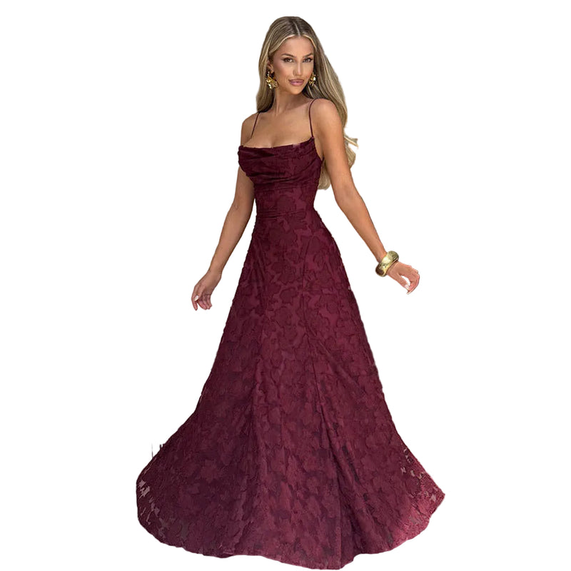 Summer Sling Chiffon Elegant Backless Party Dress wine red