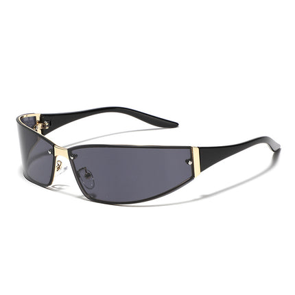 Sunglasses with black and gold frame on a white background