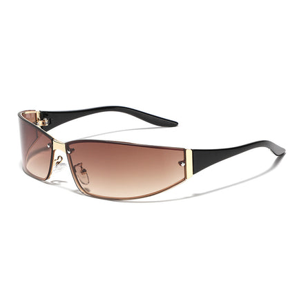 Sunglasses with brown gradient lenses and black frame on a white background