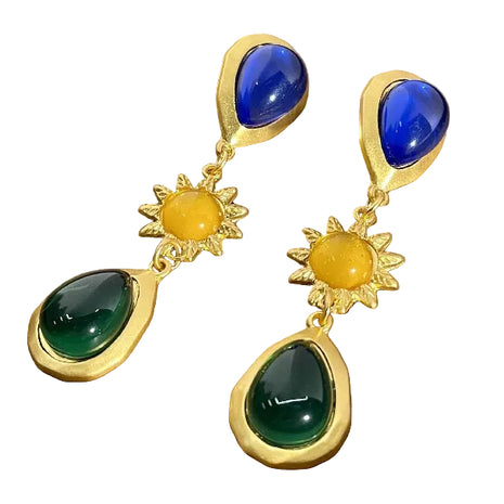 Sunny Green & Blue Crystal Earrings