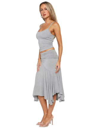 Chic Summer Gray Matching Set with Sleeveless Camisole and Midi Skirt