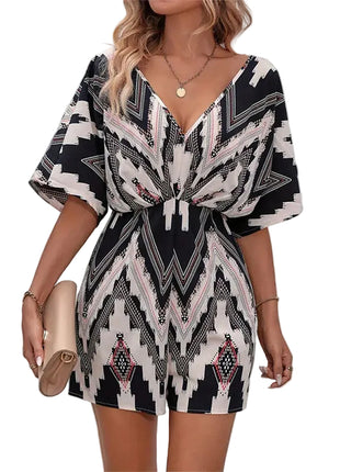 Versatile Women's Black V-Neck Jumpsuit with High Waist Shorts