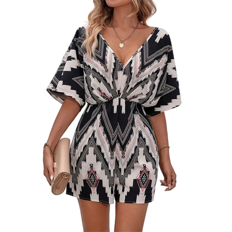 Versatile Women's Black V-Neck Jumpsuit with High Waist Shorts