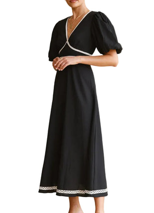 Women's Black Formal Maxi Dress with Embroidery