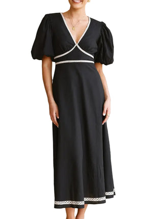 Elegant Black Embroidered Maxi Dress for Women