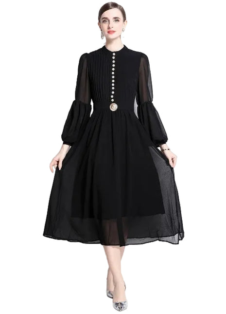 Luxury Black Evening Dress with Buckle Detail