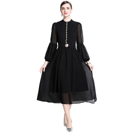 Luxury Black Evening Dress with Buckle Detail