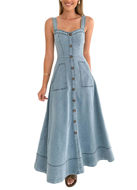 Sleeveless Denim-Inspired Midi Dress for Women