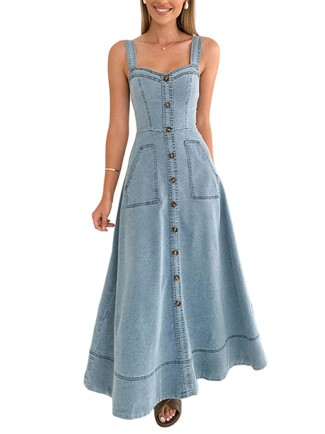 Sleeveless Denim-Inspired Midi Dress for Women