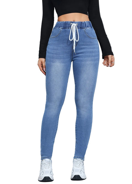 Versatile women’s elastic waist denim jeans for work, casual outfits, travel, and everyday fashion.