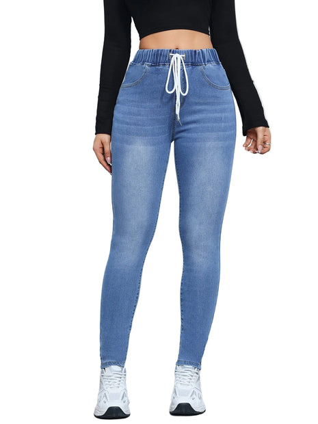 Versatile women’s elastic waist denim jeans for work, casual outfits, travel, and everyday fashion.