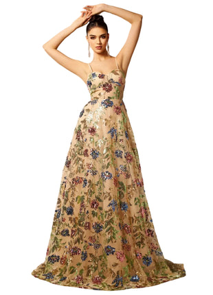 Elegant Apricot Sequin Suspender Dress BLNDL