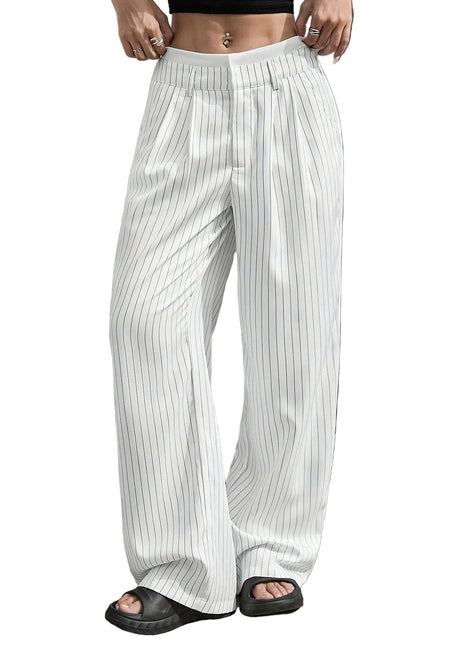 Versatile women’s straight-leg stripe trousers for casual wear, travel, work outfits, and modern styling.