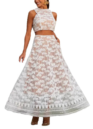 Elegant Vacation Skirt Set with Functional Pocket Vest
