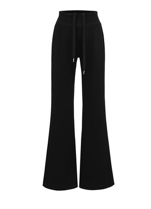 Black wide-leg pants with drawstring waist on a white background