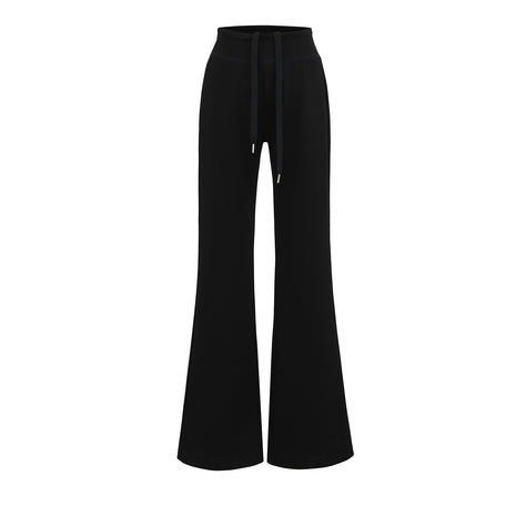 Black wide-leg pants with drawstring waist on a white background