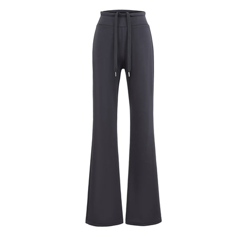 Black wide-leg pants with a tie waist on a white background