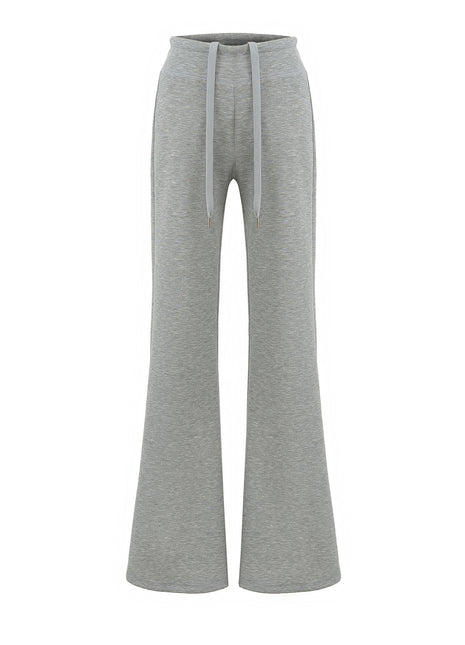 Gray sweatpants with a drawstring on a white background