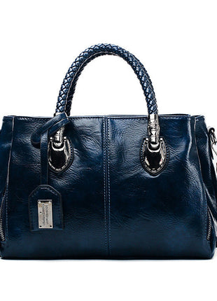 Vintage Oil Wax Leather Luxury Handbags – Elegant Vintage Style with Exceptional Organization navy blue