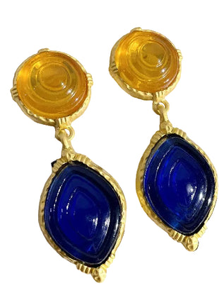 Pendientes Vintage de Cristal Amarillos y Azules