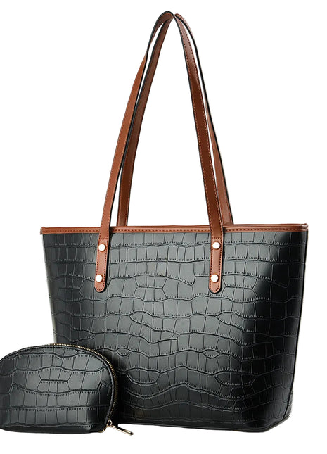 Vintage large-capacity PU tote bag for women in black