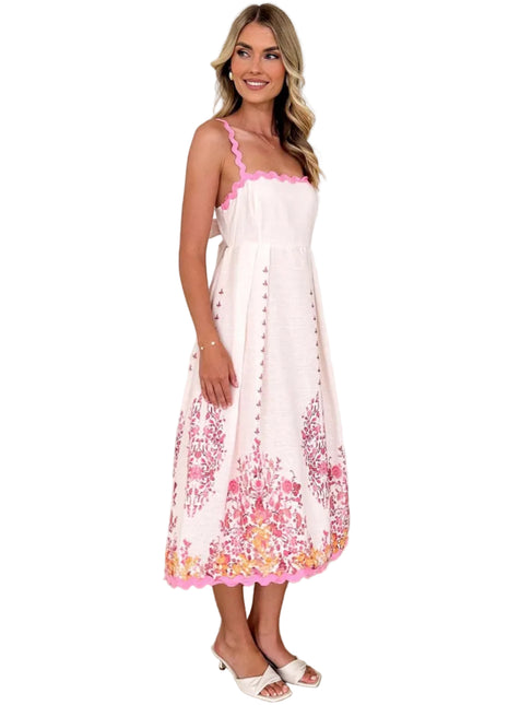 Pink Sleeveless Tie Strap Midi Dress for Women