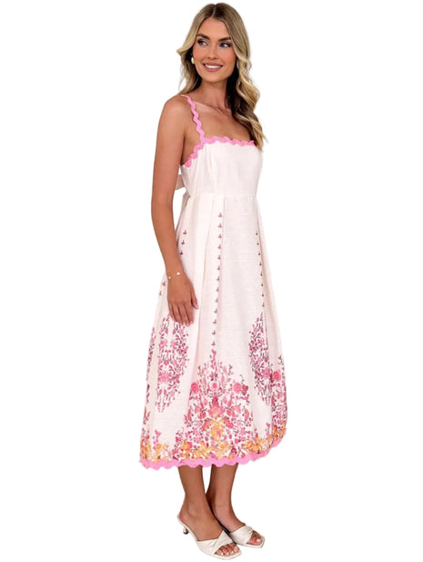 Pink Sleeveless Tie Strap Midi Dress for Women