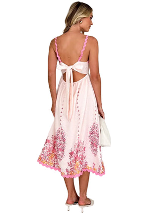 Pink Backless High Waist Summer Dress