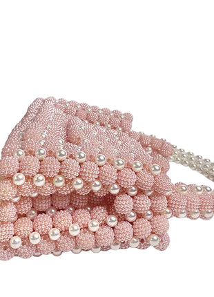 Waxberry Pearl Ball Handmade Beaded Handbag | Elegant Acrylic Pearl Purse pink