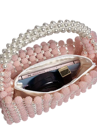 Waxberry Pearl Ball Handmade Beaded Handbag | Elegant Acrylic Pearl Purse pink blndl