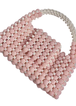Waxberry Pearl Ball Handmade Beaded Handbag | Elegant Acrylic Pearl Purse pink blndl online