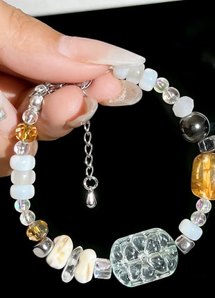 White Dunhuang Desert Sun Mountain Bracelet – Blue Obsidian & Turquoise Jewelry