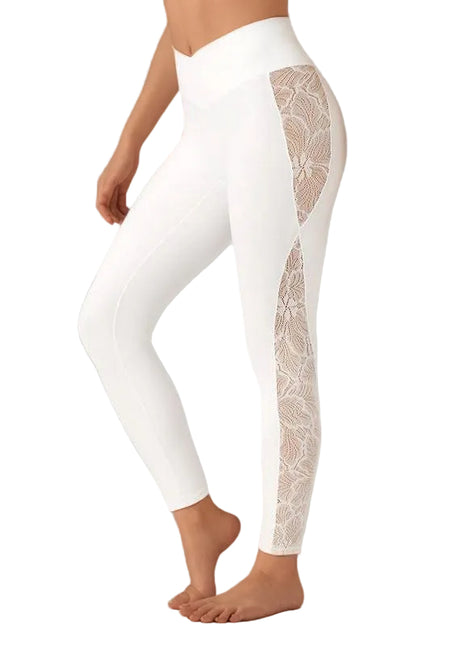 White Lace Detail Fitness Leggings