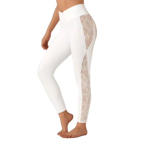 White Lace Detail Fitness Leggings