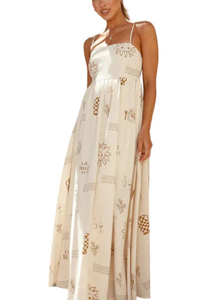 Vestido de tirantes con espalda recortada de café estampado