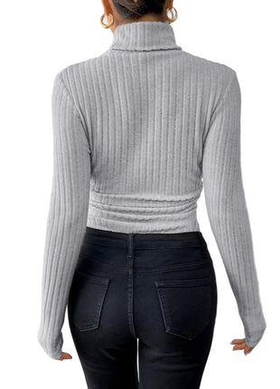 Grey Women’s High Neck Stretch Bodysuit Minimalist Fashion Style