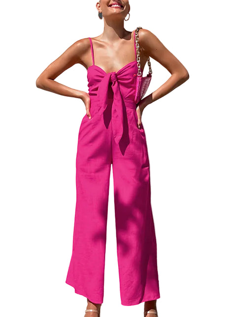 Versatile Women's Wide-Leg Cotton Jumpsuit with Zipper Detail Rose