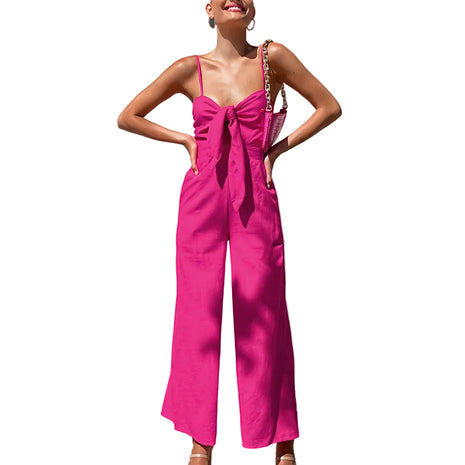 Versatile Women's Wide-Leg Cotton Jumpsuit with Zipper Detail Rose