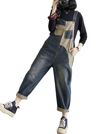 Vintage Cotton Linen Cropped Wide-Leg Denim Overalls for Women blndl