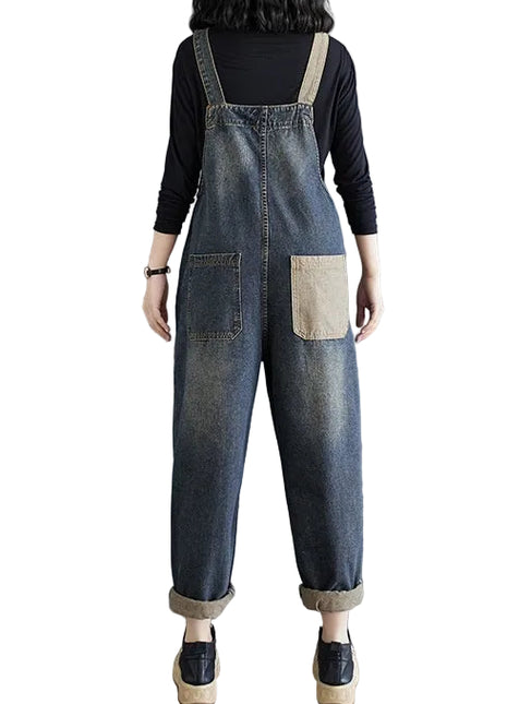 Women's Antique Washed Retro Blue Multi-Pocket Denim Overall