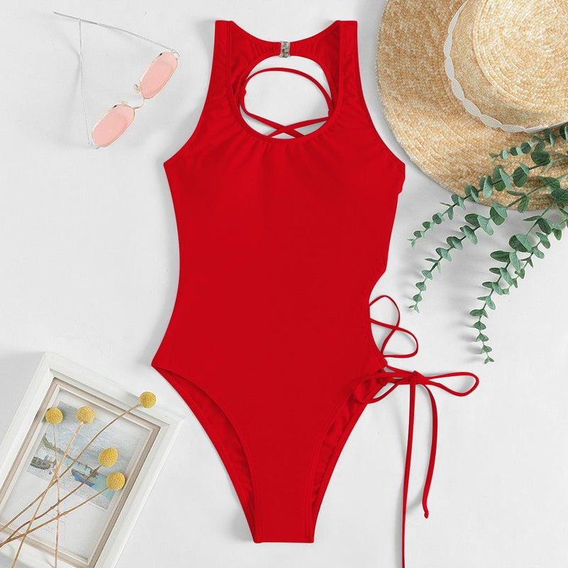 Women's Back Hollow-Out Strap One-Piece Swimsuit