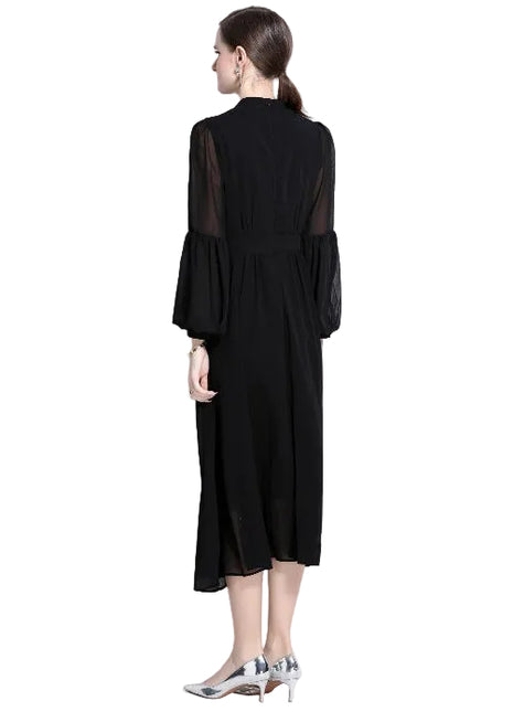 Versatile Black Pleated Maxi Dress for Women BLNDL