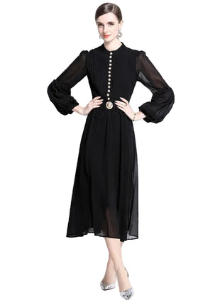 Luxury Black Evening Dress with Buckle Detail BLNDL