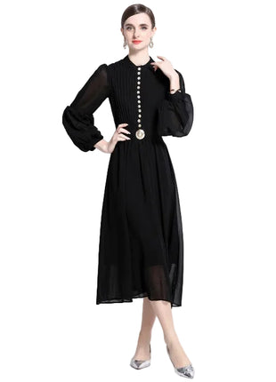 Versatile Black Pleated Maxi Dress for Women