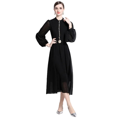 Versatile Black Pleated Maxi Dress for Women